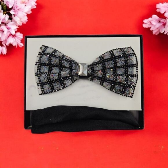 MEN'S MULTI-COLOR GLITTER RHINESTONE BOW TIE & POCKET SQUARE BY EJ SAMUEL SBT60 - Picture 1 of 3